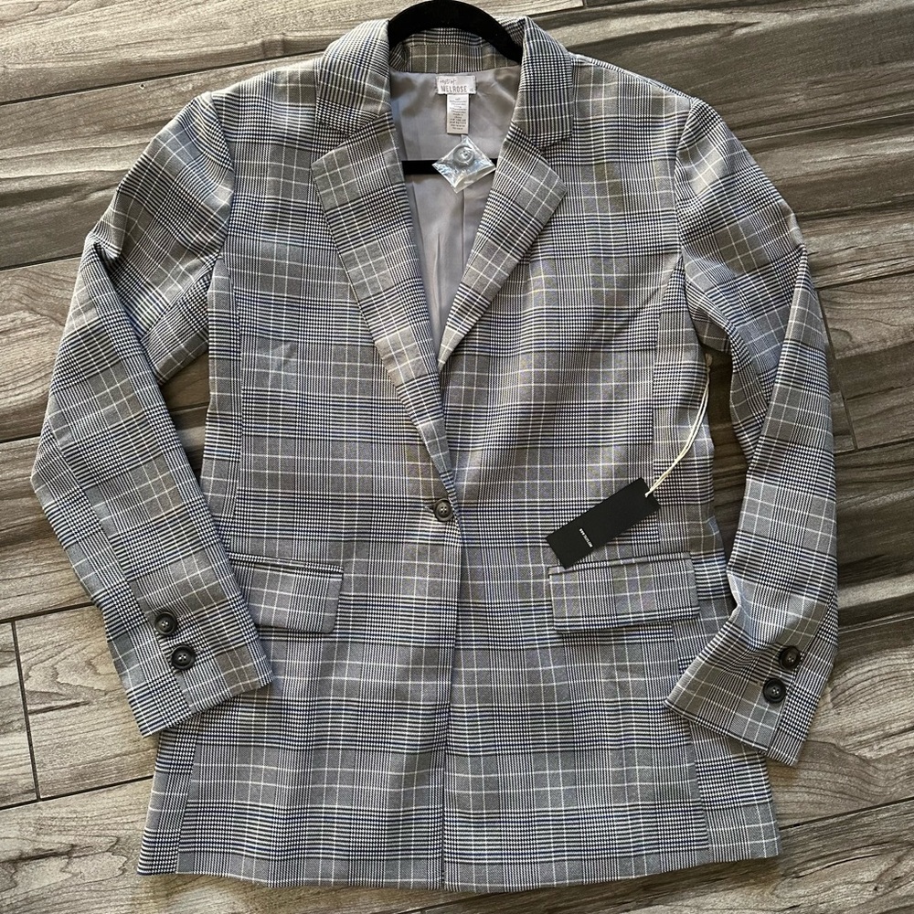 WEST OF MELROSE Womens Plaid Blazer